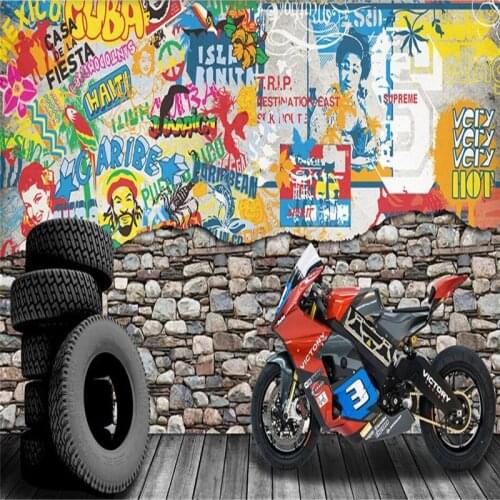 Beibehang Custom 3 d photos room mural wallpaper 3d motorcycle street graffiti brick wall animation wallpaper wallpaper theme