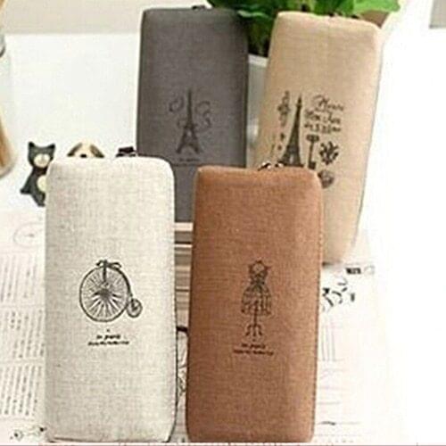 New Retro Canvas Pencil Pen Case Cosmetic Makeup Coin Pouch Zipper Bag Purse