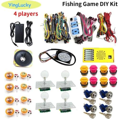 4 player Fishing game kit English version 35 In 1 Multi game board 12V led joystick push button wires power supply arcade game