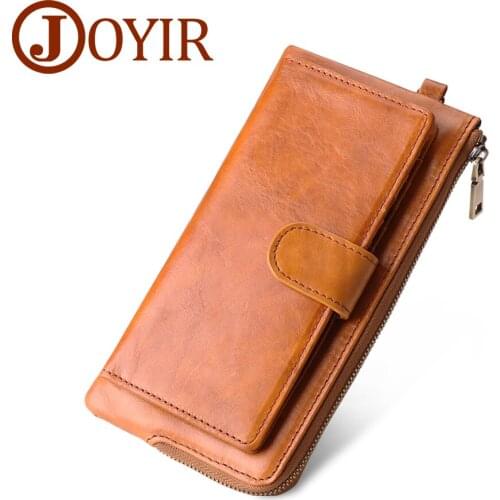 JOYIR Women Long Wallet Genuine Leather Wallets RFID Phone Bag Coin Purse Card Holder Womens Long Design Purse Clutch Quality