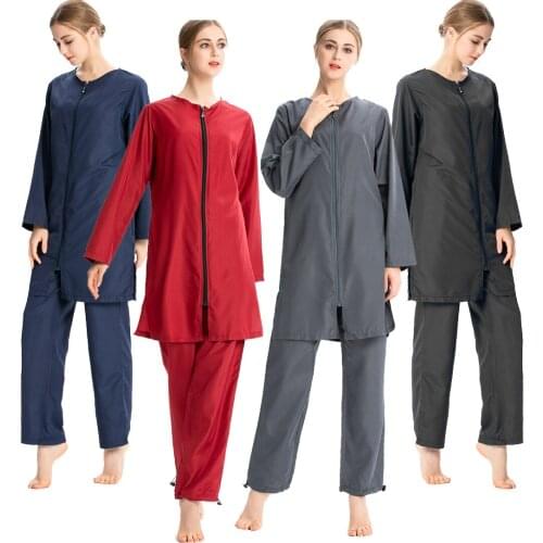 Conservative Sportswear Swimsuit Suit Middle East Arab Zipper Style Set of Three Burkini Muslim Swimwear Islamic Swimsuit Lady