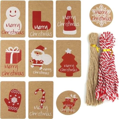 Kraft Paper Tags Labels Merry Christmas Hang Tag With Rope Handmade DIY Craft Xmas Gift Wrapping Supplies Party/Home Decoration