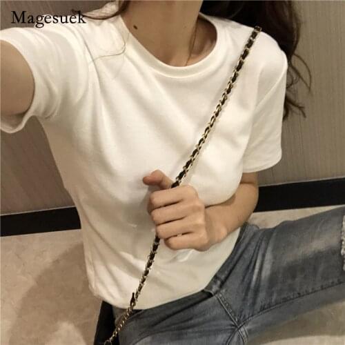 Summer New O-neck Short Sleeve T Shirt Solid Slim Casual T-shirt Wild Basic Brushed Base Women Cotton Korean Tee Shirt 10376