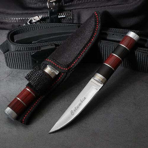 16Cm Small Portable Fruit Knife Herders Meat Cutting Knife High Hardness Stainless Steel Blade Color Wooden Handle With Scabbard