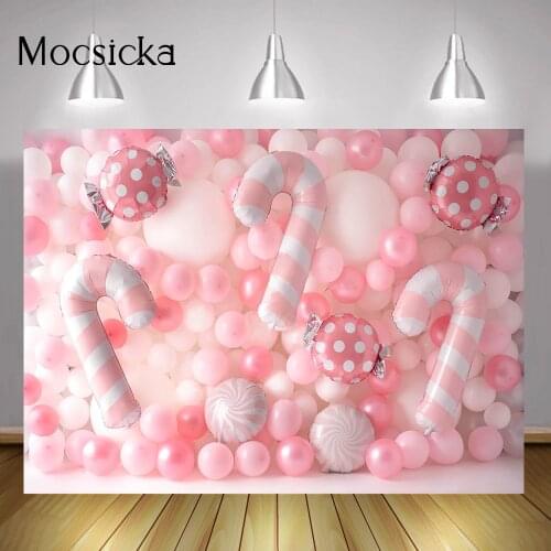 Sweet Newborn Girl Birthday Photo Backdrop Pink Balloons Wall Kids Cake Smash Background Portrait Photography Photo Studio Props