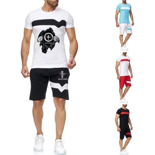 2021 Summer Mens New Mustang Print Sweatshirt Top Pants Short sleeve shorts suit Sets High street Fashion Harajuku clothing