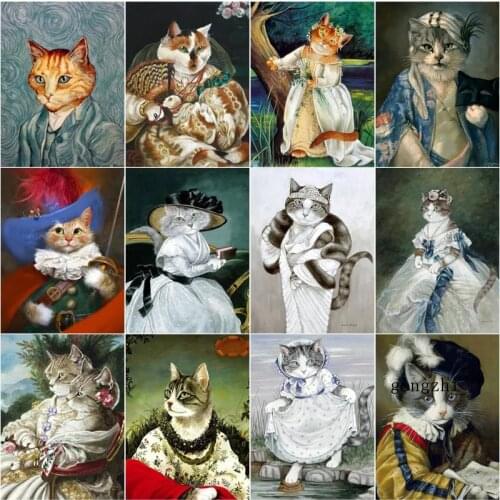 Full Square Round Drill Diamond Painting Diy Cute Cat Cross Stitch Kits 5D Rhinestone Embroidery Funny Animal Mosaic Home Decor