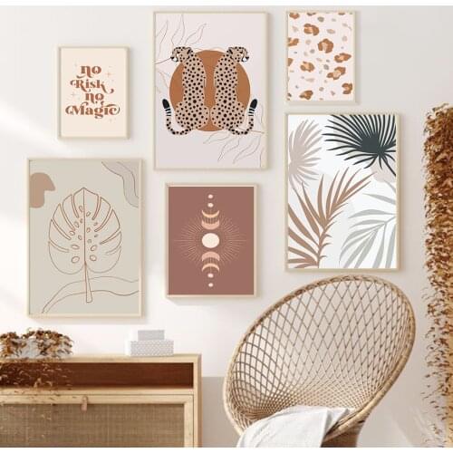 Strelitzia Monstera Leopard Snake Sun Moon Wall Art Canvas Painting Nordic Posters And Prints Wall Pictures For Boho Room Decor