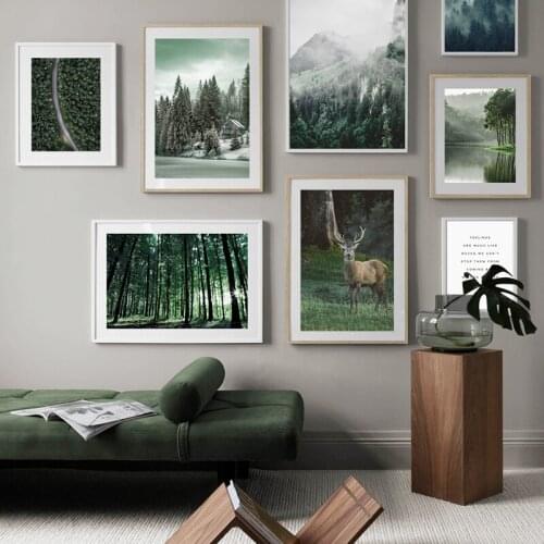 Wall Art Canvas Painting Nordic Posters And Prints Natural Mountain Foggy Forest Deer Scenery Quotes Wall Pictures Home Decor