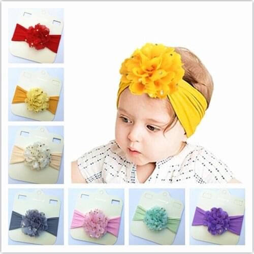 Baby Girls Big Flower Sequin Nylon Headbands For Kids Solid Elastic Hair Band Gold Glitter Floral Bandage Hair Accessories