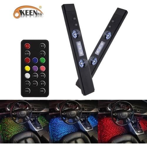 OKEEN 2021 New RGB LED Car Interior Atmosphere Light Dash Floor Foot Decorative Light Music Sound Control USB Multiple Lighting