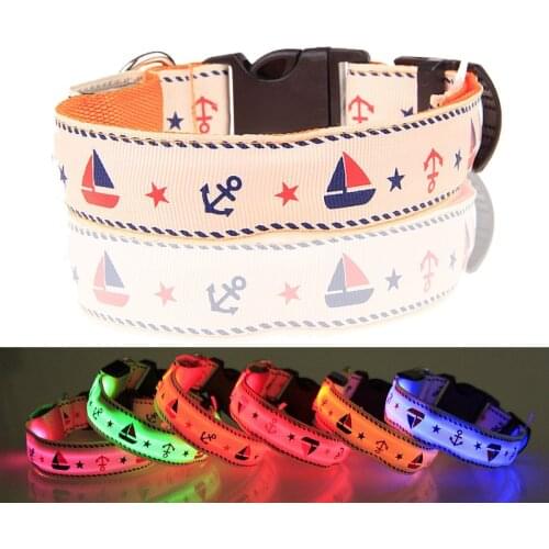 Pet Dog Collar Luminous LED Dog Collars Necklace Rhombus Flashing Light Adjustable Night Safety Nylon Dogs Collar Pet supplies