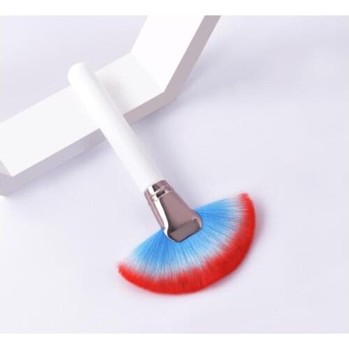 Single makeup brusher makeup tool blue red color large fan-shaped brush wooden handle blusher and honey powder brush
