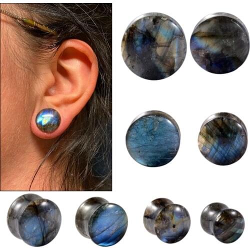 CHUANCI Pair Labradorite Ear Plug Double Flared Or Single Flared Plug Glow Stone Ear Expander Body Piercing Jewelry