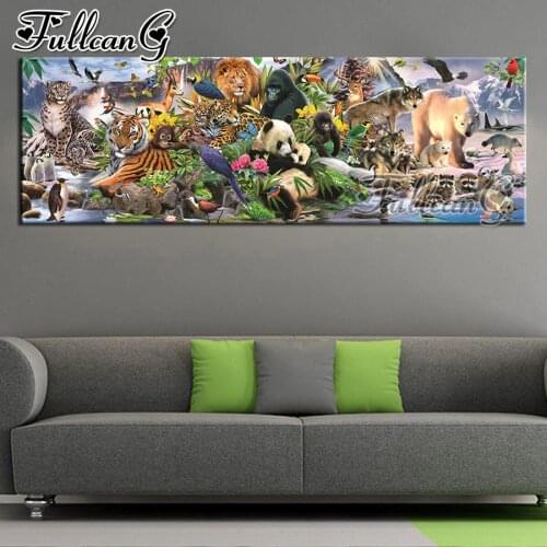 FULLCANG diy 5d full diamond embroidery tiger lion wolf bear leopard life large mosaic canvas painting animals decoration FC2145