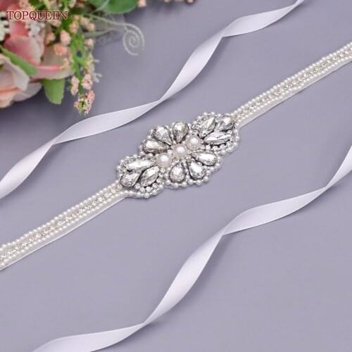 TOP QUEEN S24 Bride Wedding Belts with Rhinestone and Pearl Women Party Prom Accessories Female Bridesmaid Dress Belts