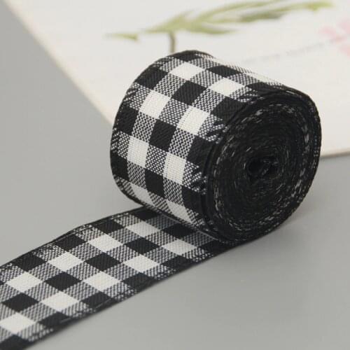 Christmas Plaid Ribbon Party Gift Wrapping Floral Bows White Black Buffalo Check Ribbon Christmas Tree Decoration 6M/Roll