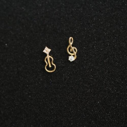 9K Solid Gold Violin notes Dainty Stud Earrings Jewelry Minimal Style bridal shower bridesmaid Victorian Vintage retro