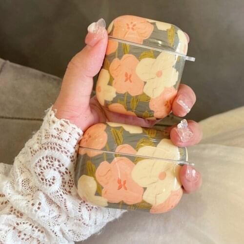 Painting Orange Flowers Silicone Case for Airpods 1 2 Cartoon Cute Case for Airpods Pro Wireless Earphone Cover Charging Box