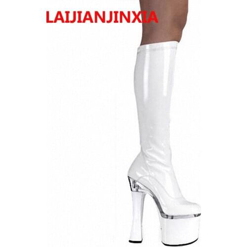 LAIJIANJINXIA Party Night Club 18cm Platforms Shoes Dance Shoes/ Model Shoes Mid Bootie Sexy High Heels Knee-High Boots B-062