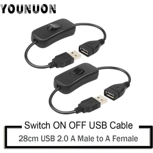 Younuon USB cable 28cm USB 2.0 A Male to A Female Extension Extender Black Cable With Switch ON OFF Cable
