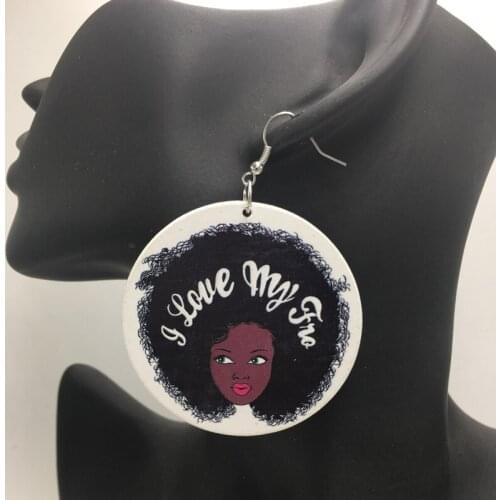 5pairs/lot 2019 I Love My Afro Wood Earrings