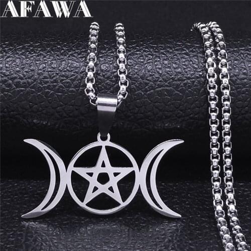 Witchcraft Pentagram Moon Stainless Steel Chain Necklace Silver Color Necklace Women Jewelry collares de acero inoxida N4445S02
