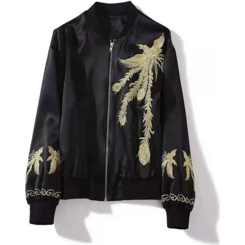 European and American womens wear 2020 winter new style Long-sleeved Phoenix embroidered zipper fashion coat