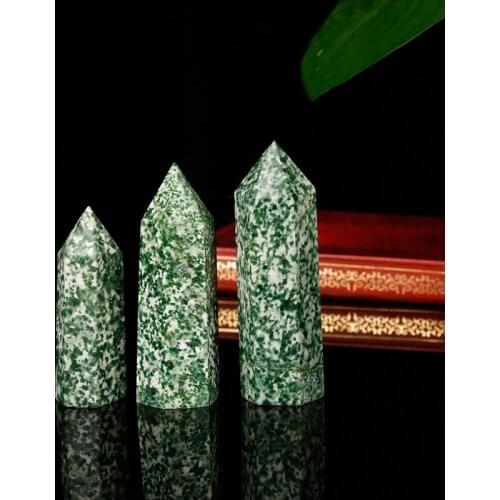 1PC natural green spotted stone hexagon streak mineral Crystal point mineral nordic shelf home decoracion hogar moderno DIY gift