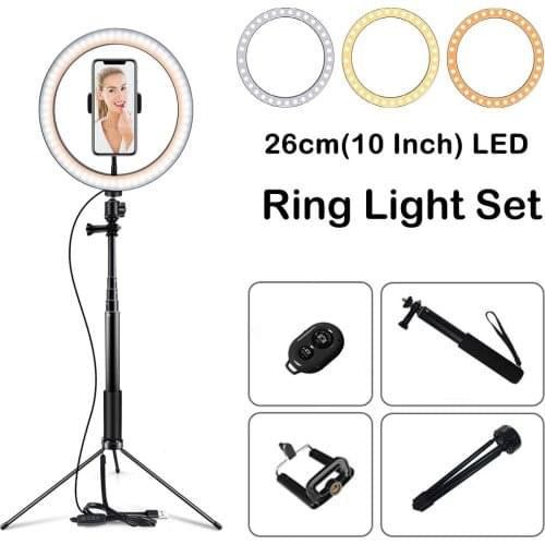 10 Inch Photography LED Light Tripod Ring Lamp Set Video Live 3300-5500k Photo Studio 60 Inch Selfie Stick Make Up Light