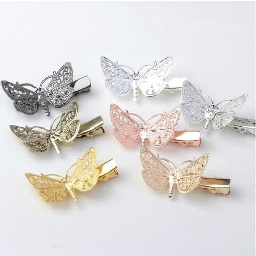 10 PCS 25*48mm Vintage Fashion Hairgrips Metal Alloy Hollow Out Butterfly Hair Clip For Women