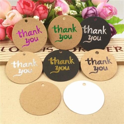 100 pcs 4x4cm color circular label printing'Thank you'wedding decoration hanging card DIY handmade gift price card