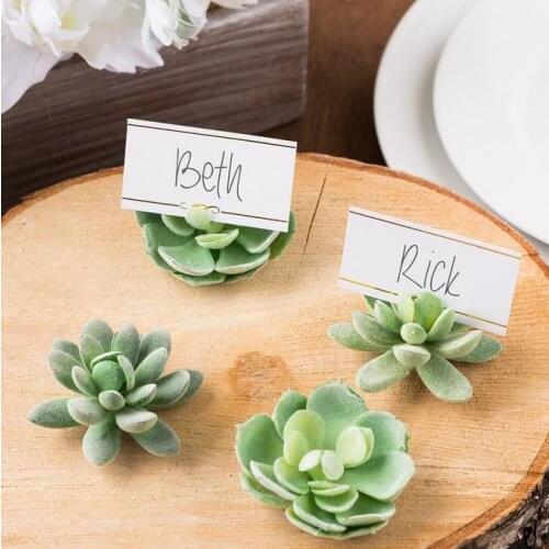 100pcs/Lot+Natural Design Green Succulent Place Card Holders/Table Number Holder Wedding&Bridal Shower Favors lin2975