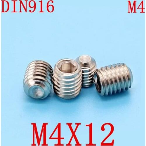 1000pc/set DIN916 m4*12 m4x12 4mm Stainless Steel Metric Thread Grub Screws Cup Point Hexagon Socket Set Screws Headless