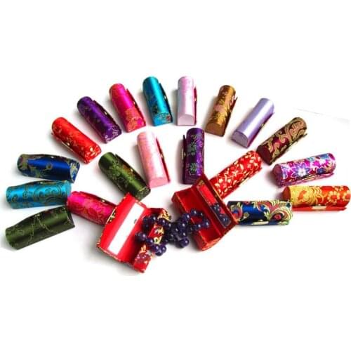 12 Pcs/lot Women Small Cosmetic Bag Hasp Girl Lipstick Case With Mirrow Flower Silk Box Travel Makeup Bags Mini Beauty Case