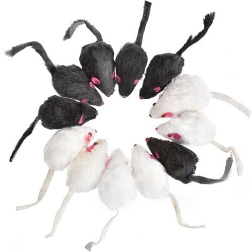 12PCS Cat Toy Mouse Mixed Loaded Black White Mouse Toys Cat Teaser Kitty Kitten Funny Sound Squeaky Toys for Cats Pet Mice Toys