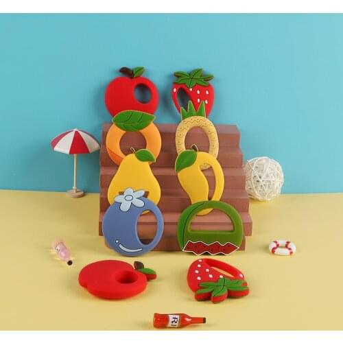 Sunrony 5pcs Cartoon Fruit Teether Rodent BPA Food Free Silicone Teething Nursing Pacifier Clip Silicone Teether