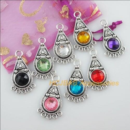 8 New Teardrop Acrylic Connectors Mixed Charms Tibetan Silver Pendant 19x35mm