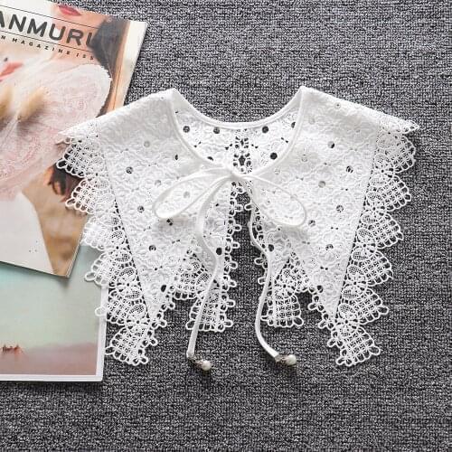 Girls White Lapel Fake Collar Shawl Wrap for Women Lace Floral Hollow Embroidery Half Shirt False Collar Dress Detachable Collar