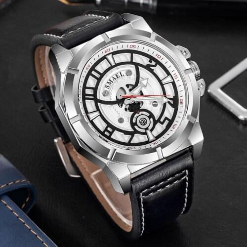SMAEL Men Watch Leather Strap Waterproof Mens Quartz Watches Top Luxury Brand Sport Clock Fashion Analog Calendar Wristwatches