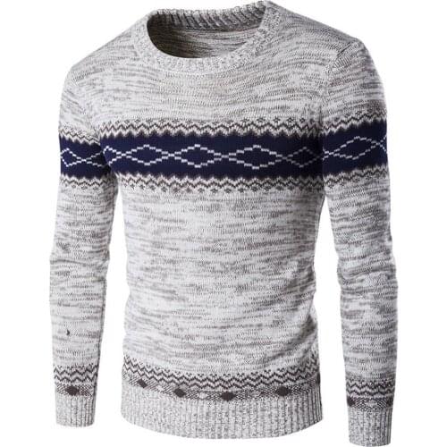 Mens Korean Style Ethnic Stylish Design Men Casual Contrast Color Long Sleeves Slim Round Neck Long Sleeves Pullover Sweater