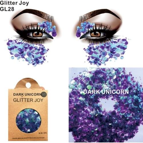 GL28 one pack of Purple Green Dark Unicorn Face Glitter also be Hair Root Glitter, Beard Shimmer, Eyebrow Glitter Body Paint