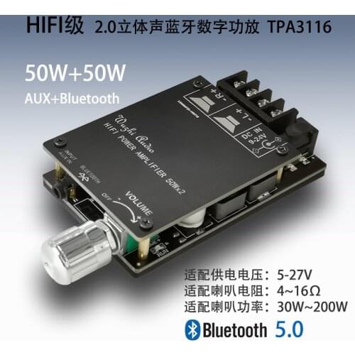 HIFIDIY LIVE Bluetooth 5.0 AUX TPA3116 Digital Power Amplifier board 2x 50W 100W speaker Stereo Audio AMP Module Home music 502C