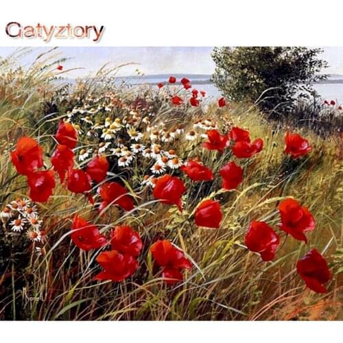 Painting By Numbers Kids red flowers Photo Frames Picture wall Decoration hoom Adult Acrylic Canvas Drawing Gatyztory Diy Kit