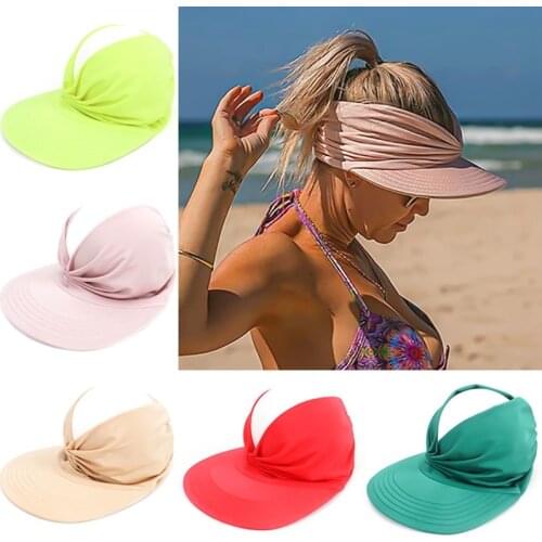 Women Ponytail Empty Top Caps Summer Large Sun Hat Fashion Beach Panama Removable Foldable Baseball Cap Travel Visors Hats
