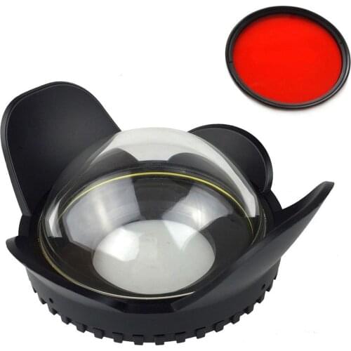 Meikon 67mm Fisheye Wide Angle Lens Dome Port Shade Cover for Camera Housing with Red Filter for gift