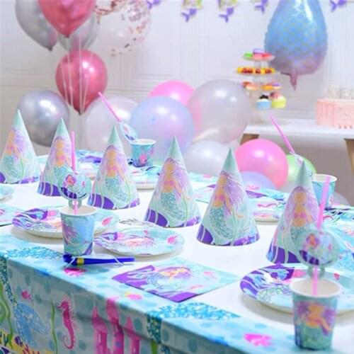 Cute Mermaid Ariel Girls Baby Shower Party Decoration Paper Napkins Banner Table Cloth Straws Cup Plates Birthday Party Supplies