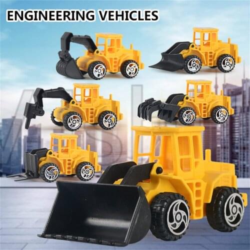6Pcs Mini Engineering Vehicle Sliding Toys 3 inch metal casting engineering vehicle model Inertia Bulldozer Excavator Model Set
