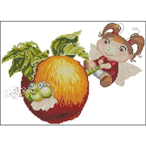 Gold Collection Counted Cross Stitch Kit Little Flower Fairy Goddess Apple Tree Worm Pecker
