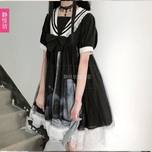 New Japanese Cosplay Soft Girl Gothic Women Student Kawayi Skirt Short Long Sleeve Halloween Party Costume Lolita Dark Dress